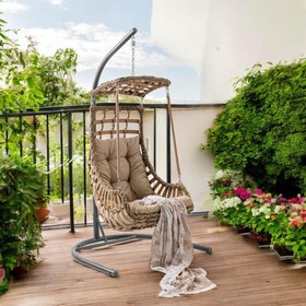 Resim Capri Swing Alaçatı Tekli Rattan Bahçe Salıncağı | Balkon Salıncağı - Gri 