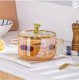 Resim Qerhome Borosilikat Cam Ayıcıklı Teddy Tencere 1700 Ml Amber Amber 
