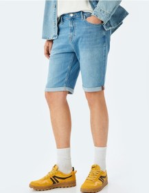 Resim Koton Katlamalı Paça Bermuda Slim Fit Jean Şort Açık İndigo 5sam40009ıd Açık İndigo 