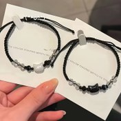 Resim 2 Adet Şirin Kedi Boncuklu El Yapımı Örme Bilezik - Siyah ve Beyaz Boncuklu Kedi Kolyeler, Hafif ve Şık Günlük Kullanım veya Tatil Aksesuarları için Kedi Aksesuarları, Tatil Takıları, Basit Zarif Tasarım, Dayanıklı Plastik Boncuklar 