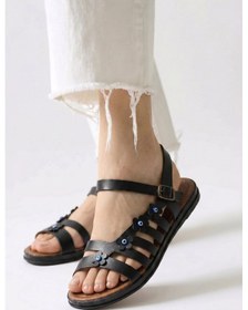 Resim Giamgia Store Kadın Boncuklu Çiçek Detaylı Rahat Siyah Sandalet-2398 