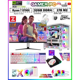 Resim Zeiron Warrior Eagle X55 White Pro Ryzen 7 5700X 32GB 1tb M.2 SSD RTX5060 27" 240Hz Sıvı Soğutmalı Premium Oyuncu Bilgisayar 