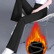 Resim Kadınlar için Kışlık Polar Astarlı Mikro Bell Tayt - Esnek Dar Kesim, Kalça Kaldırıcı, Soğuk Hava İçin Sıcak Kalınlaştırılmış Rahat Pantolon, Düz Renk, Bayan Pantolon 