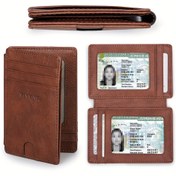 Resim Erkekler için minimalist ultra-ince kart çantası, RFID korumalı hırsızlık önleyici fırça, çoklu yuvalı çift katlama minimalizm, iş, boş zamanlar, moda ve retro stiller için uygun. 