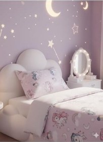 Resim Unicorn Tek Kişilik%100 Pamuklu Nevresim Takımı Çarşafı Lastikli, Pembe 