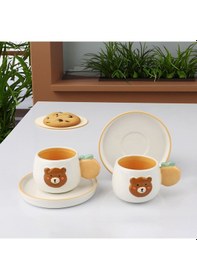 Resim Kosova Ayı Figürlü 2 Li Seramik Kahve Fincan Seti 99 Ml Beyaz-renkli Çiçekli 