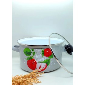 Resim Ebruli Emaye ÇİLEK Emaye Tencere 5 litre 24 cm 
