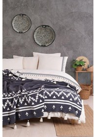 Resim İyi Geceler İstanbul Keops Antrasit %100 Pamuk Çift Kişilik Battaniyeli Nevresim Takımı Antrasit 