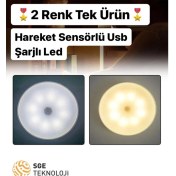 Resim Sge Teknoloji 16 LED 2 RENK 5 MODLU BEYAZ VE GÜN IŞIĞI Hareket Sensörlü type-c şarjlı Led Lamba Koridor Dolap İçi. 