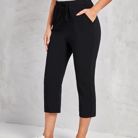 Resim Kadınlar İçin Casual Capri Pantolon Cebi ile, Düz Renk Polyester-Spandeks Örgü Kumaş, Lastikli Kordonlu Bel, İlkbahar/Yaz/Sonbahar için Normal Beden - %95 Polyester %5 Spandeks 