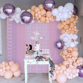 Resim MCM Group Ekstra Metalize Rose Gold Renk Disko Dikdörtgen Kesim Kapı Perdesi Dekorasyon 1x2 Metre - Lisinya 