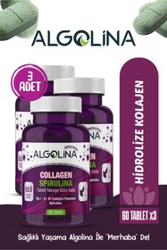Resim Algolina Collagen+spirulina Tablet Takviye Edici Gıda -1260 Mg 60 Tablet-(kolajen Tip 123) (3 Adet) 