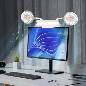 Resim Flip-Open LED Işık Çubuğu ile Fan üzerinde USB Monitör Klipsi, İki Başlı Kişisel Soğutma Fanı Bilgisayar Monitörü Fan Dizüstü Bilgisayar Fanı Ofis için Sessiz USB Fan, 3 Rüzgar Hızı, Düz, Kavisli 