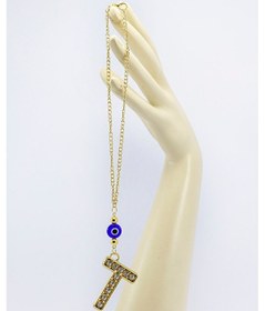 Resim Gold Renkli Parlak Taşlı Yassı Cam Nazar Boncuklu T Harfi Araba D 