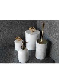 Resim Beyaz Mermer Gold Mercan Aksesuarlı 4'lü Banyo Seti Beyaz 