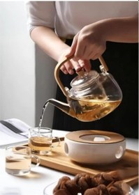 Resim Büro Ev Ofis Çay Keyfi İçin Bambu Saplı Cam Filtreli Demlik Diğer 