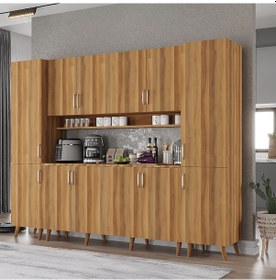 Resim Della Kahve Köşesi Çok Amaçlı Dolap Kiler Mutfak Dolabı Ceviz 240cm Ceviz 