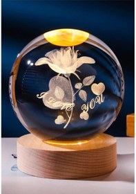 Resim 3d Kristal I Love You Cam Küre Led Işıklı Ahşap Standlı Tavana Işık Yansıtmalı Usb Gece Lambası I Love You 