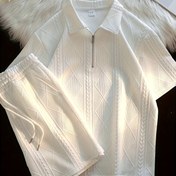 Resim Erkekler için Kısa Kollu Jakarlı Kumaş Günlük Fermuarlı Moda Yazlık Dış Mekan Takım Elbise 