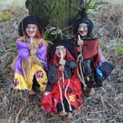 Resim Süpürgede Korkunç Cadı Halloween Dekoru - Bahçe, Veranda ve Parti Atmosferi için Renkli Reçine Asma Süs 