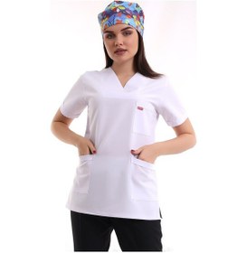 Resim Zarf Yaka Kadın Tek Üst - 171 Beyaz-6131 