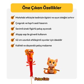 Resim PetzzCats Sinek Matatabi ve Çıngırak Sesli Kedi Oltası Oyuncağı Kırmızı 42 Cm 