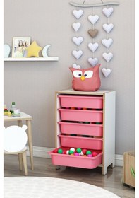 Resim 5 Sepetli Çok Amaçlı Oyuncak Dolabı Mdf Pembe Pembe 