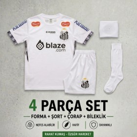 Resim Andream Neymar Santos Fc Çocuk Futbol Forması Forma Şort Çorap Bileklik 4 Parça 
