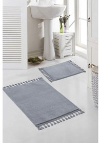 Resim Vl Yıkanabilir Premium Ponpon Saçaklı Kaymaz Taban Post Peluş Banyo Paspası 2'li Takım Antrasit Gri 