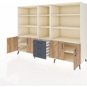 Resim Kronos Dolap 11 Raflı 3 Çekmeceli 4 Kapaklı 220x59x163 Aytaşı-çam Aytaşı-çam/antrasit 