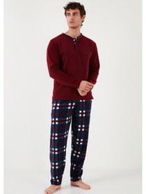 Resim Buratti Regular Fit Bisiklet Yaka Kışlık Yumuşak Dokulu Polar Erkek Pijama Takımı 6096100 Bordo 