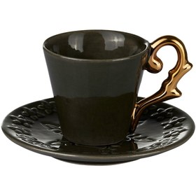 Resim Double Espresso Cup Handle Gold-Khaki 