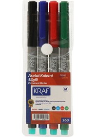 Resim KRAF ASETAT KALEMİ SİLGİLİ (M) 4 LÜ SET Çok Renkli 