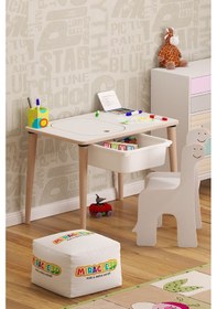 Resim Miracle 3d Çocuk Oyun Etkinlik Çalışma Masası Ve Sandalye Aktivite Masası Beyaz 