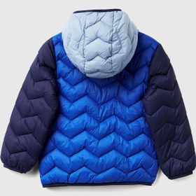 Resim Benetton Bebek Mavi Kapüşonlu Mevsimlik Mont - Logo Detaylı - 18-24 Ay 