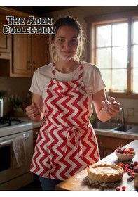 Resim Zikzak Desenli Mutfak Önlüğü Kırmızı Desenli 