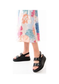 Resim 24422-1185 Siyah Dolgu Topuk Kadın Sandalet Altın - Taba 