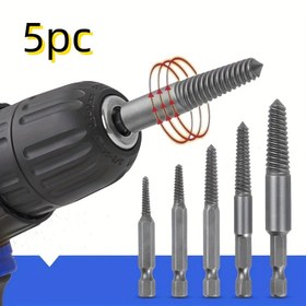 Resim 5 adet/10 adet Vida Çıkarıcı Seti - Elektrikli Matkap için Soyma Tornavidalı Ağır Hizmet Tipi Altıgen Saplı Kırık Başlı Cıvata Çıkarıcı Kiti - Hasarlı, Paslanmış ve Soyma Vidalardan Çıkarma için Dayanıklı Araç 
