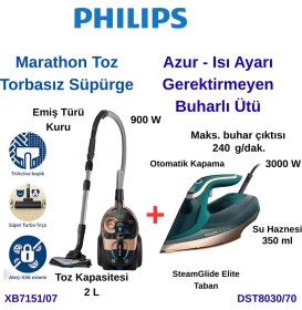 Resim Philips XB7151/07 Marathon Toz Torbasız Süpürge+Philps DST8030/70 Isı Ayarı Gerektirmiyen Azur Ütü 