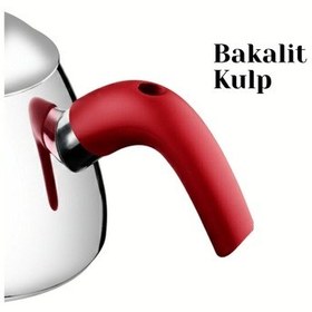 Resim Elit Orta Boy Bakalit Kulplu Çaydanlık Takımı - Kırmızı Kırmızı 