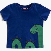 Resim Erkek Bebek Dinozor Baskılı Kısa Kollu Tişört Pamuklu 