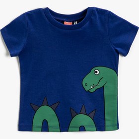 Resim Erkek Bebek Dinozor Baskılı Kısa Kollu Tişört Pamuklu 