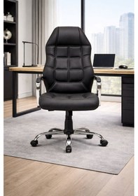 Resim Lora Yönetici Ofis Koltuğu Lüks Büro Koltuğu Ergonomik Yatar Mekanizmalı Deri Siyah 