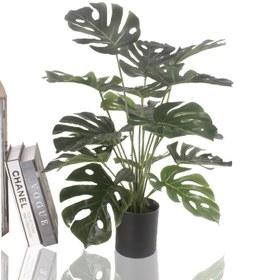 Resim Yapay Çiçek Monstera Deve Tabanı Metal Mat Siyah Saksılı Yapay Bitki Salon Çiçeği 