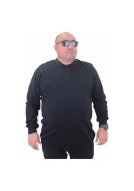 Resim Starbattal Erkek Büyük Beden Polo Yaka Düğmeli Triko Kazak 23700 Lacıvert-Lacıvert Lacivert 