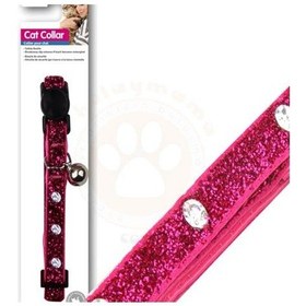 Resim Pawise Taşlı Pembe Simli Taşlı Kedi Zilli Boyun Tasması 