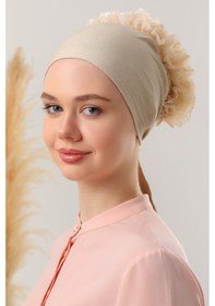 Resim Melodi Scarf Tesettür Fırfırlı Bone Bej Bej 