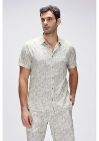 Resim Merle Beyaz Kısa Kollu Baskılı Erkek Gömlek Beyaz 
