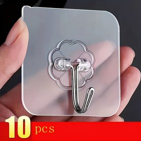 Resim 10 Adet Ağır Hizmet Tipi Yapışkanlı Kancalar - Su Geçirmez, İz Bırakmayan Duvara Montaj Banyo & Tuvalet Depolama İçin 