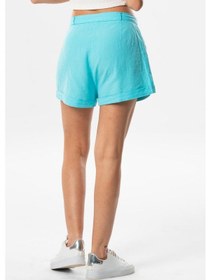 Resim Fulya Keten Düğmeli Kısa Yazlık Şort Turkuaz Trkz Turkuaz 
